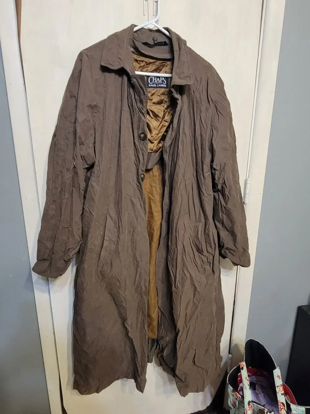 Vintage Chaps Ralph Lauren Trench Coat Jacket Men's Black Size 44 R